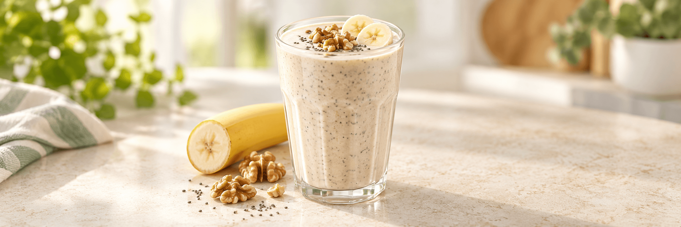 Batido de plátano, nueces y chía