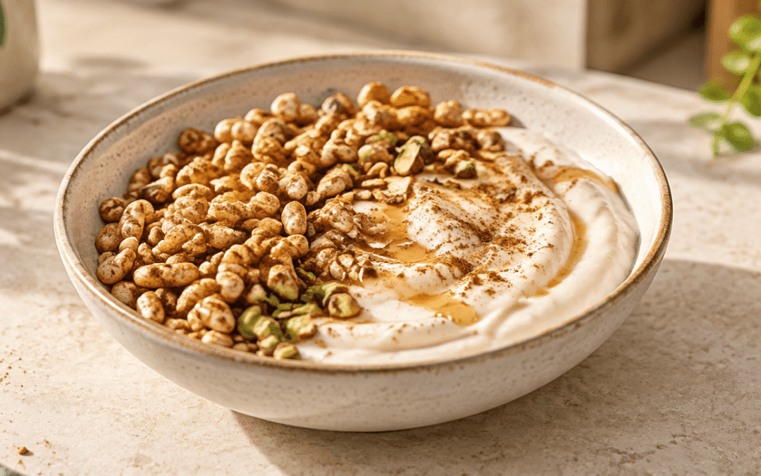 Bol crujiente de vainilla y pistachos