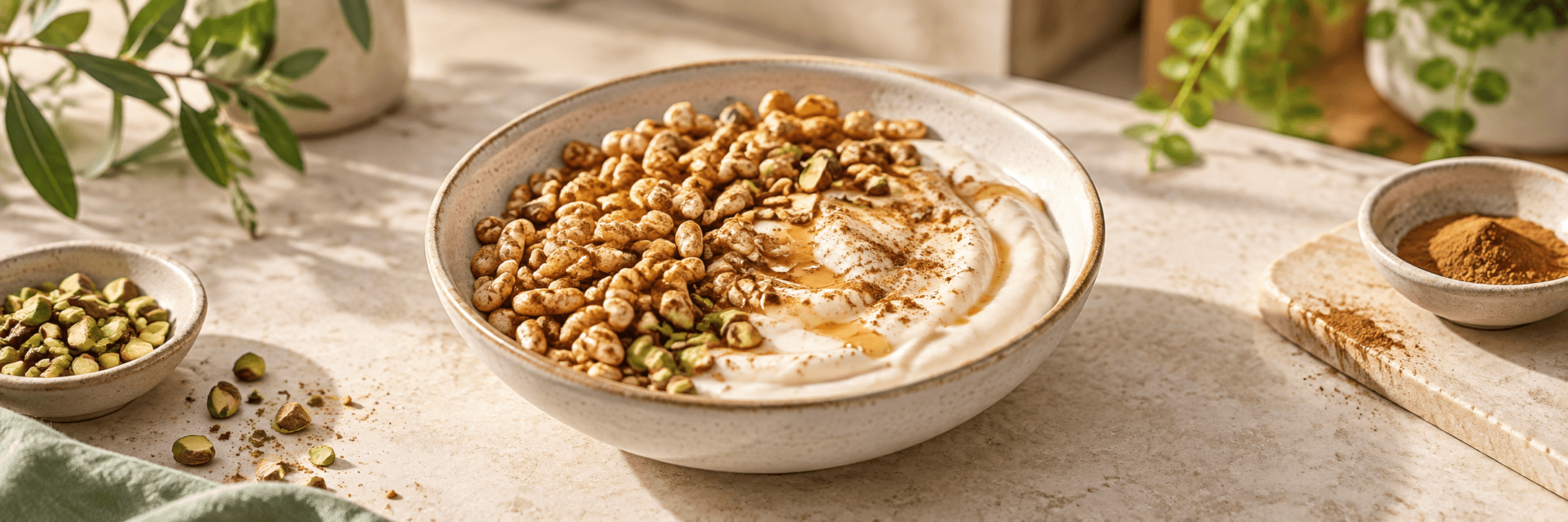 Bol crujiente de vainilla y pistachos