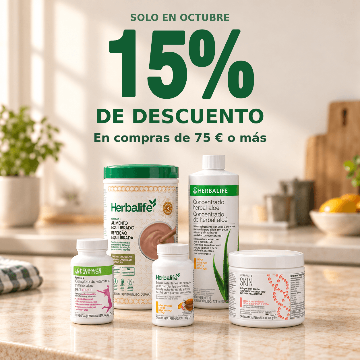 15 % de descuento en compras de 75 € o más durante octubre